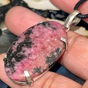 Peach Blossom Jade Rhodonite Pendant 1 7/8”